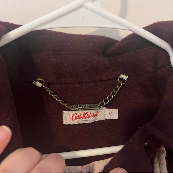 Cath Kidston Women’s Duffle Jacket Faux Fur Pom Poms Toggle Zip Burgundy UK 12 - Picture 4 of 11